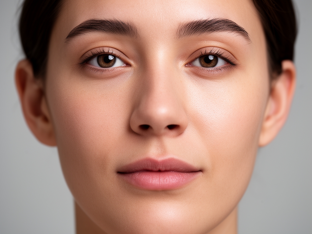 Gros plan d'une peau saine avec une texture fine, éclairée par une lumière naturelle douce, avec une goutte d'eau sur la surface